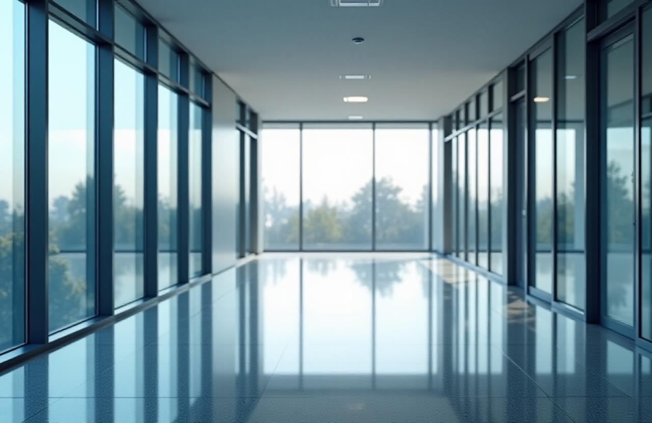 Immaculate modern office hallway in Los Angeles